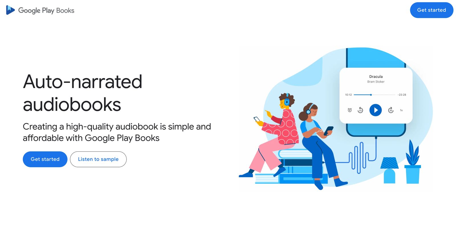 Google Play Books’ auto-narrated audiobooks page