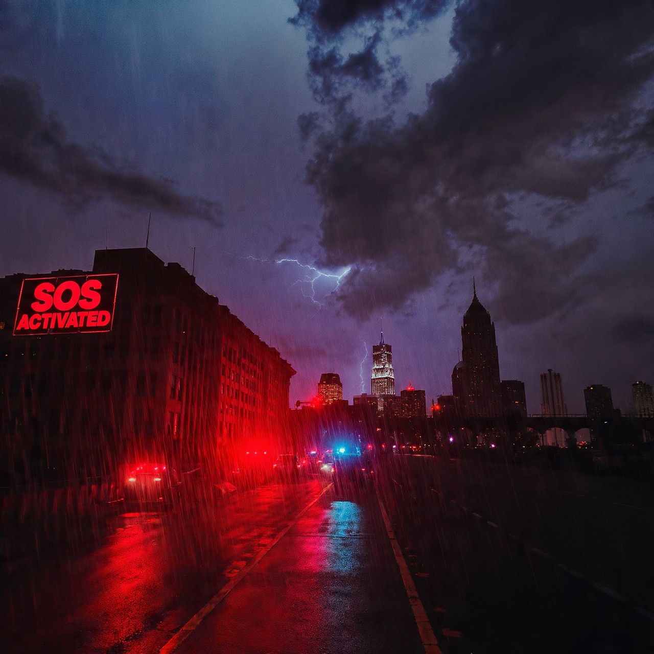 Person using Tyros® mobile app SOS module during bad weather to send emergency alert with real-time location