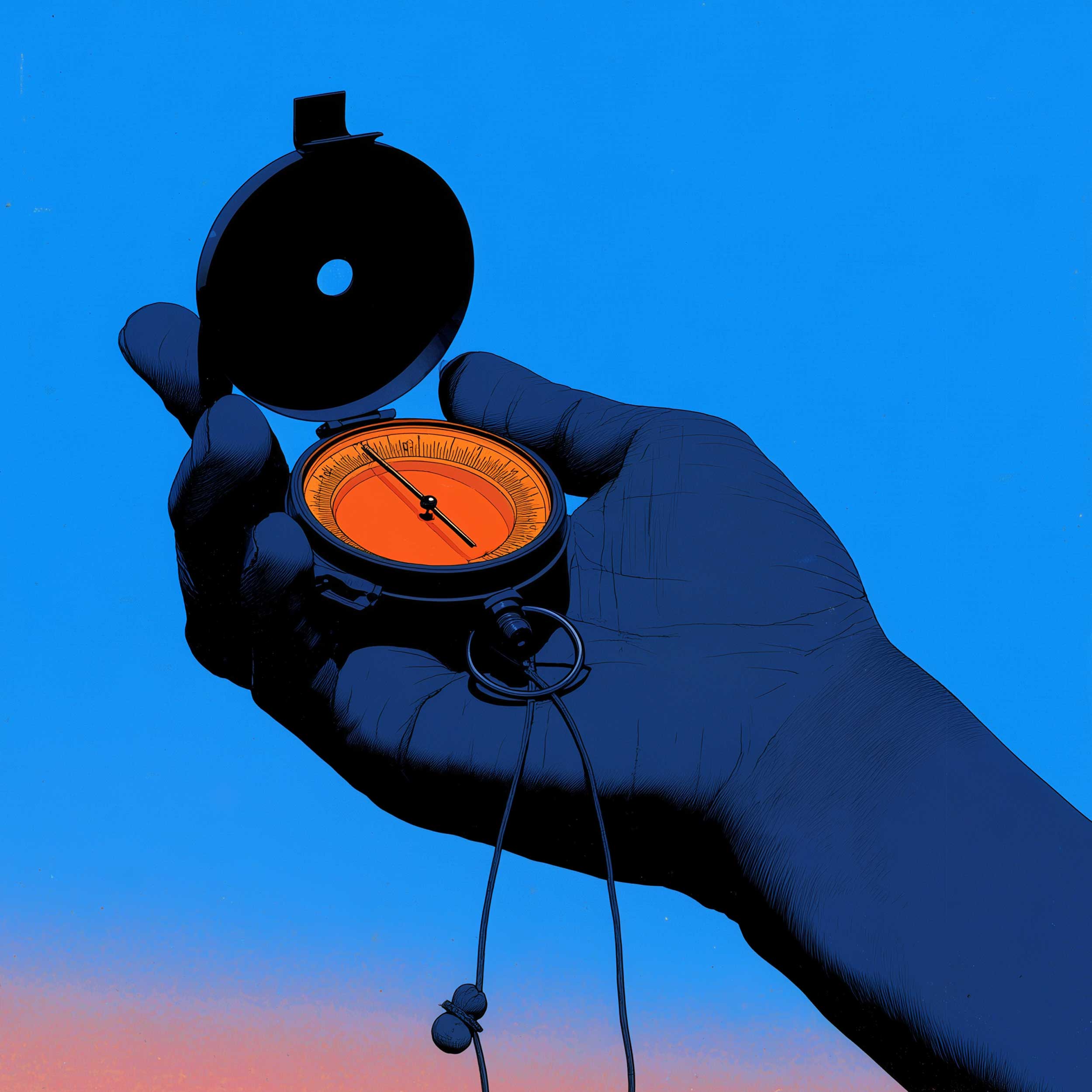 Illustration of a hand holding a compass, symbolizing Cordia setting strategic direction