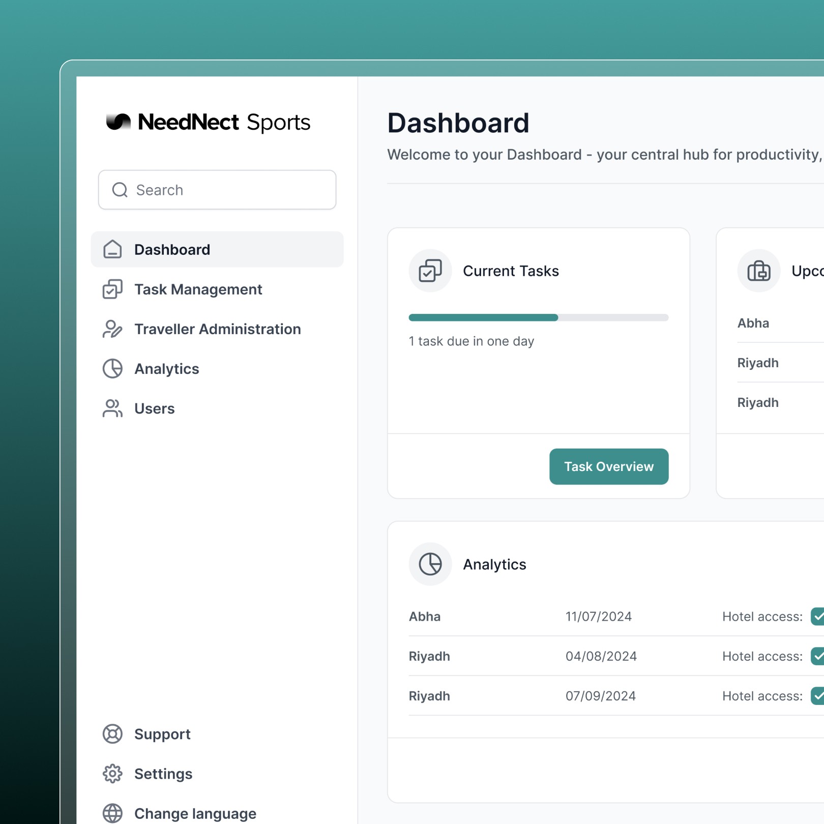 Mockup of the Travel Agency Dashboard NeedNect