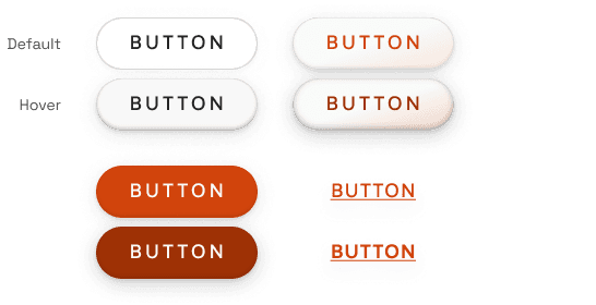 The design system's catalog of high-contrast buttons in white and ruby tones, with distinct variations for default and hover states.