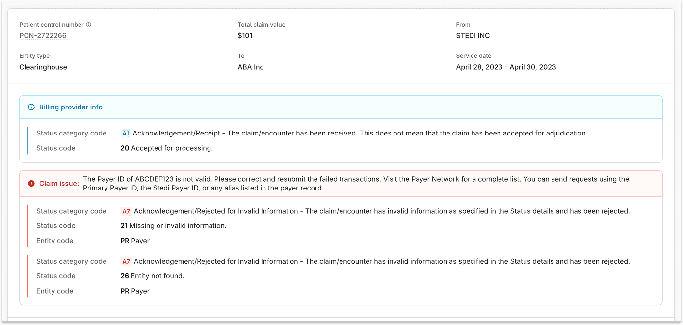 277CA acknowledgment status codes