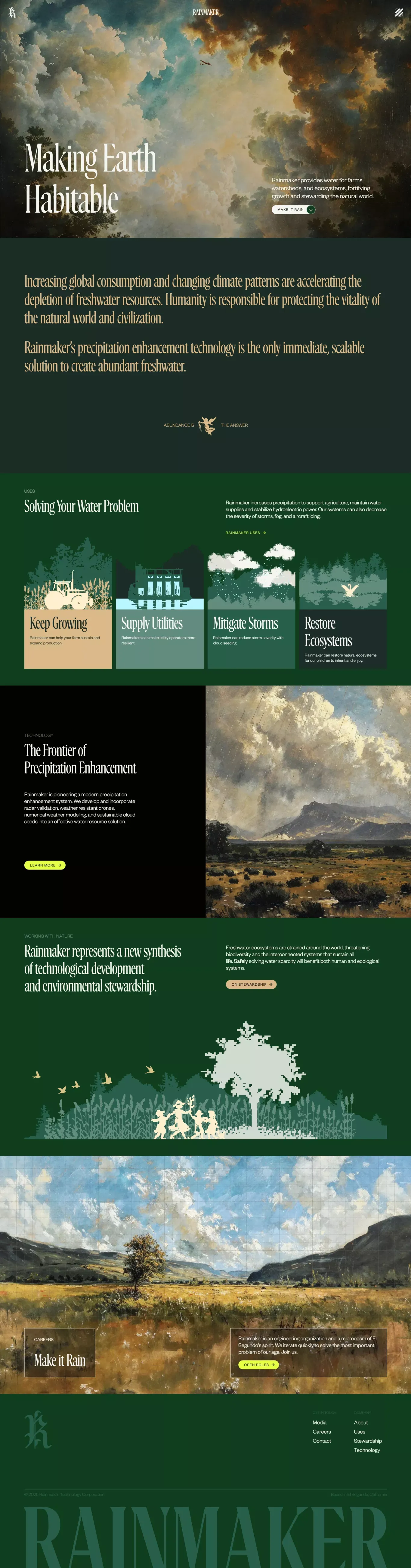 Making Earth Habitable landing page screenshot showcasing Nature and Tech design