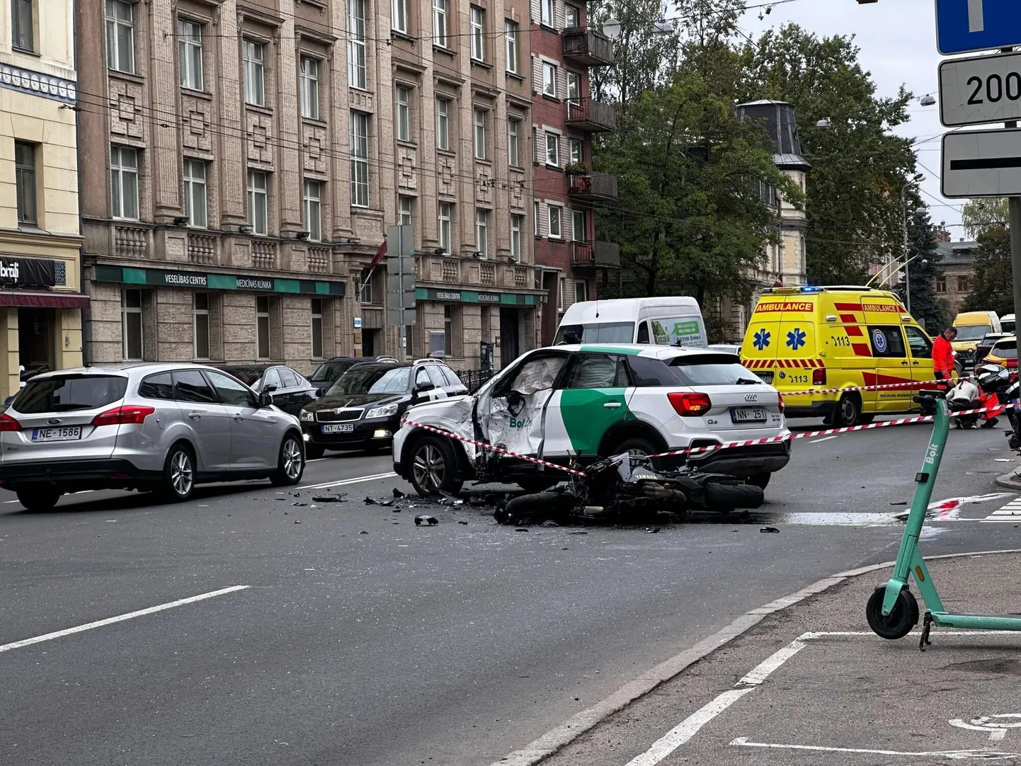 Collision between a motorcycle and a car