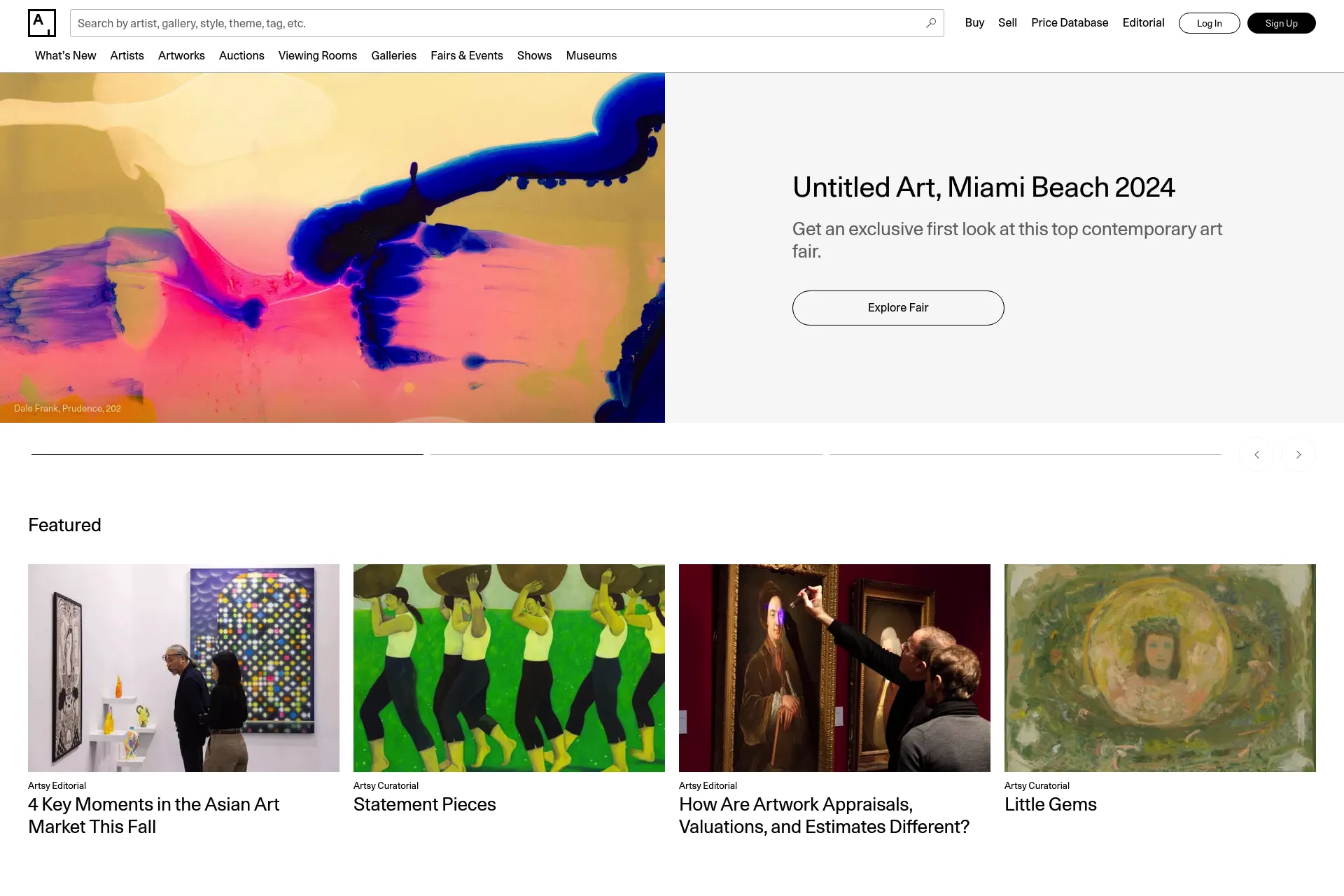 Screenshot of Artsy website