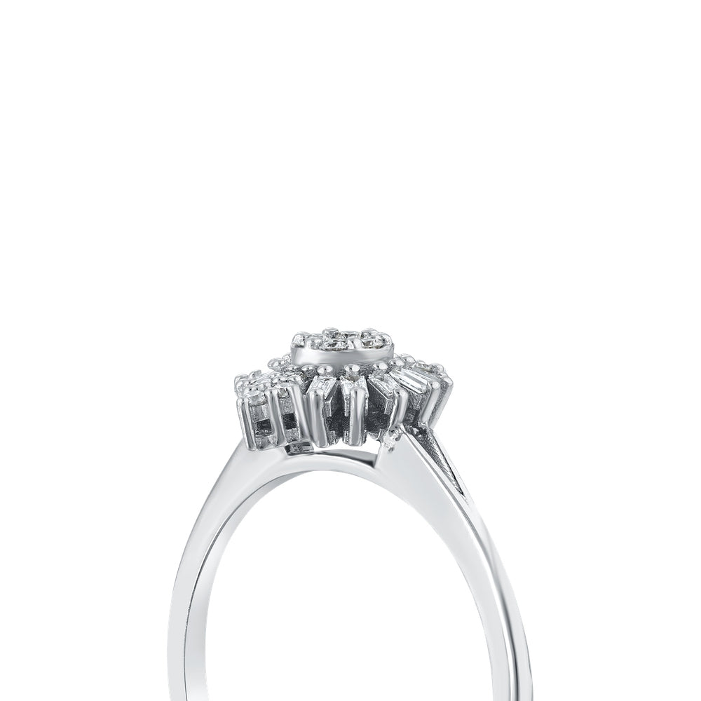 Assos 0.19 Karat G SI1 Baget Pırlanta Beyaz Altın Yüzük