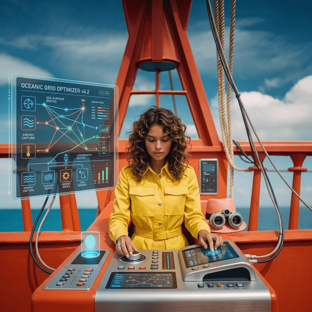 Woman in yellow trenchcoat mixing system controls