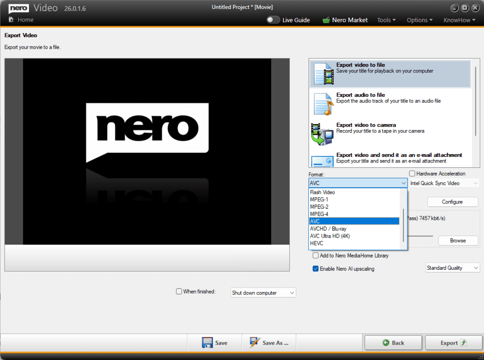 nero video export