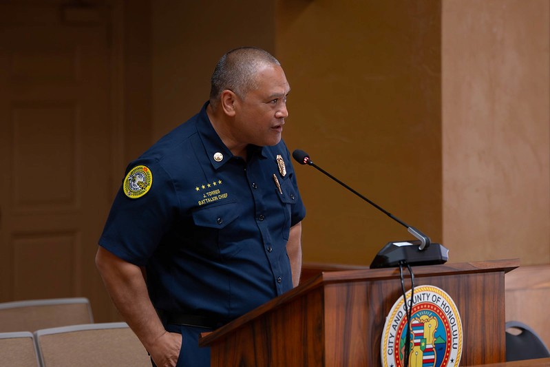 Battalion Chief Torres shares updates regarding the Honolulu Fire Department Fire.