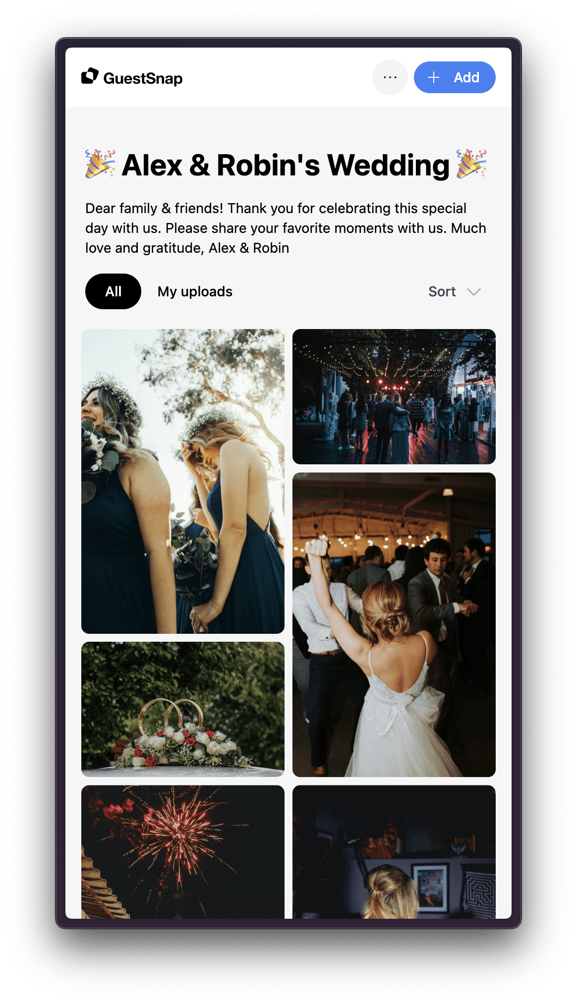 Wedding event photo album that works on any device