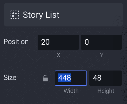 Change the width of the Story List layer (inside the Horizontal Scroll layer) from 432 to 448.