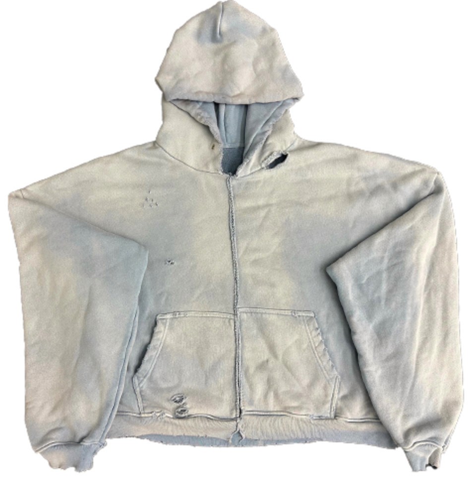 distressed blue white hoodie