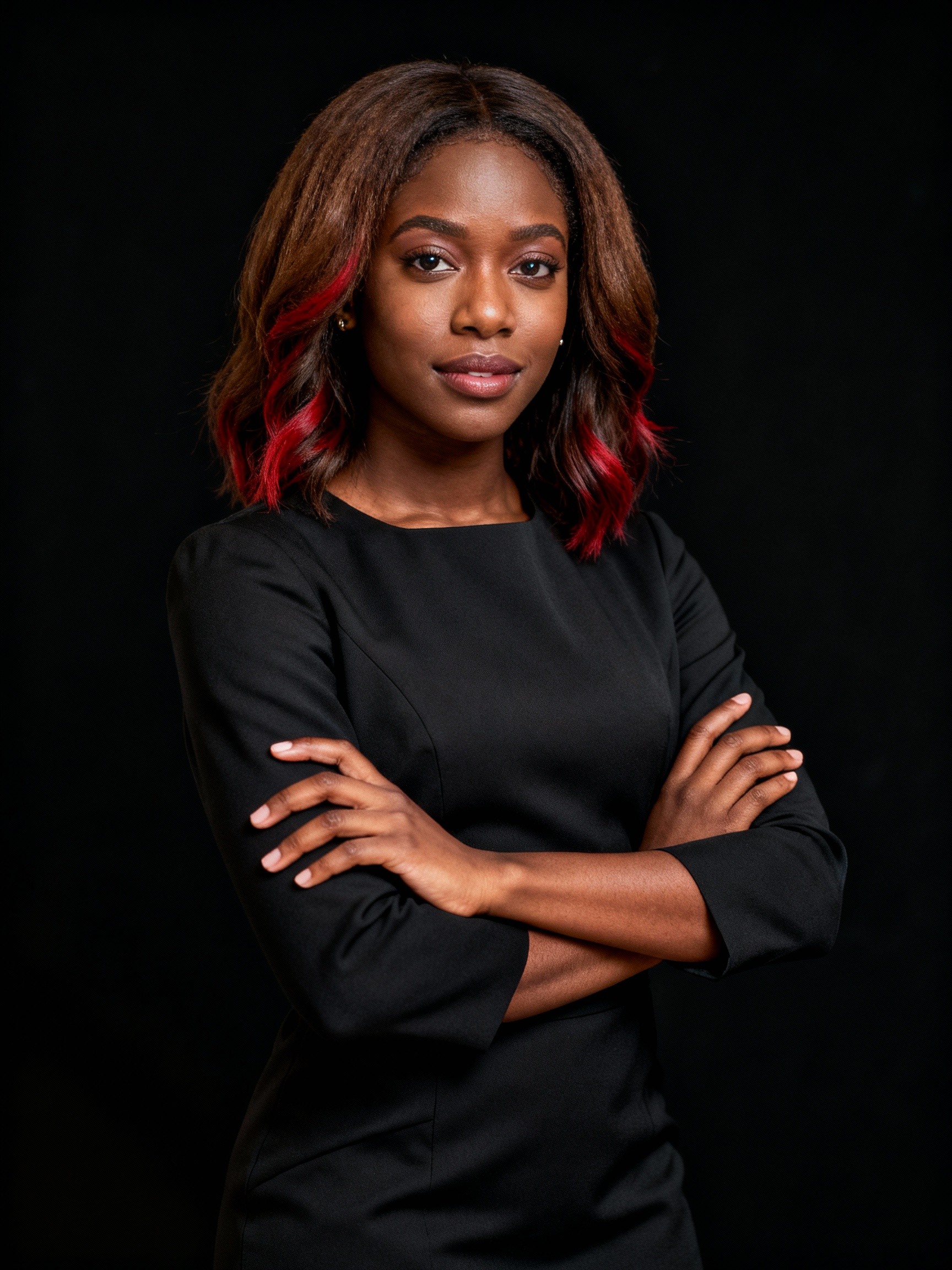 Portrait of a person in a pink sweater against a light background