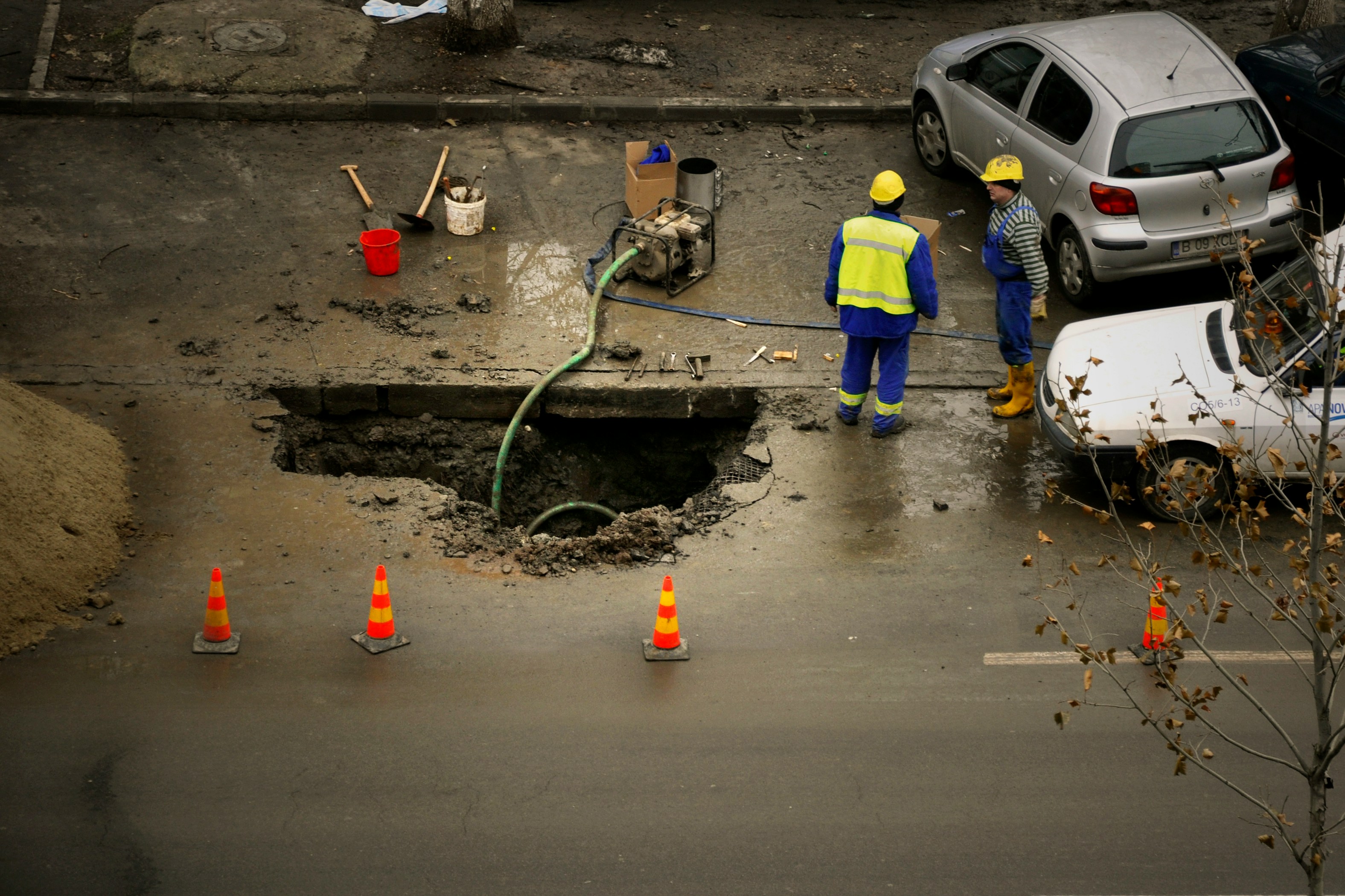 people fixing road