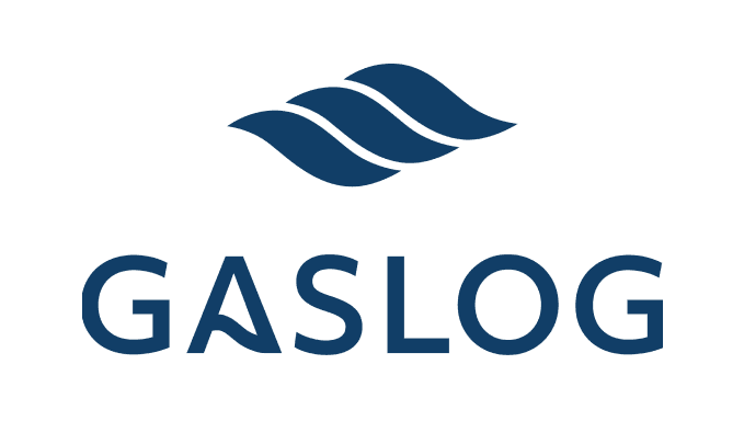 Logo of GasLog featuring stylized waves in blue above the company name in a bold font.