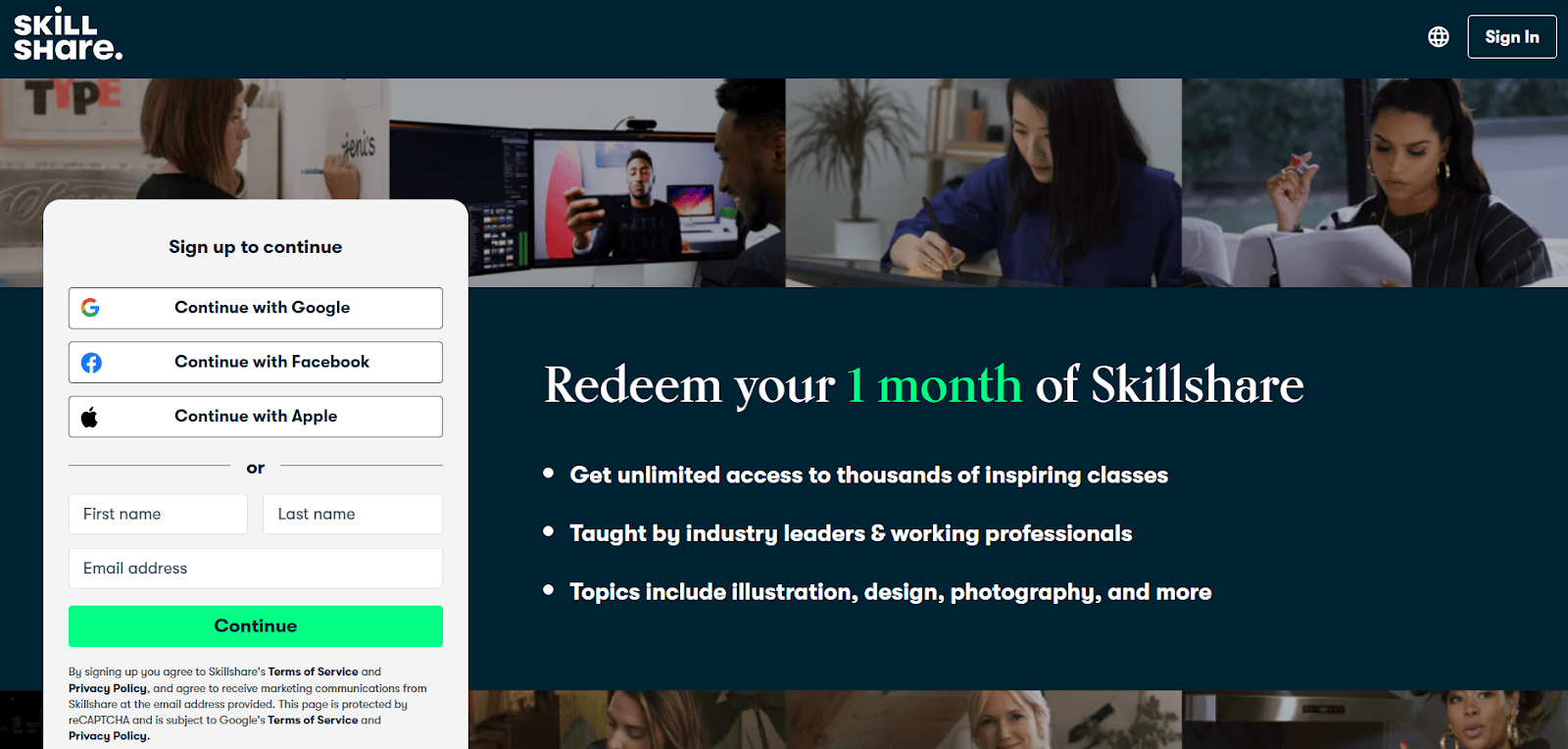 High-converting landing page example: Skillshare