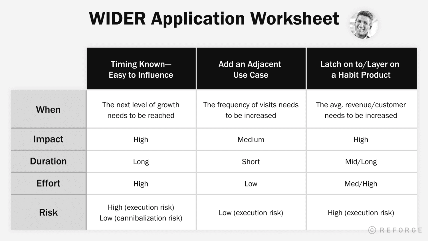 WIDER Application Worksheet displayed in a table