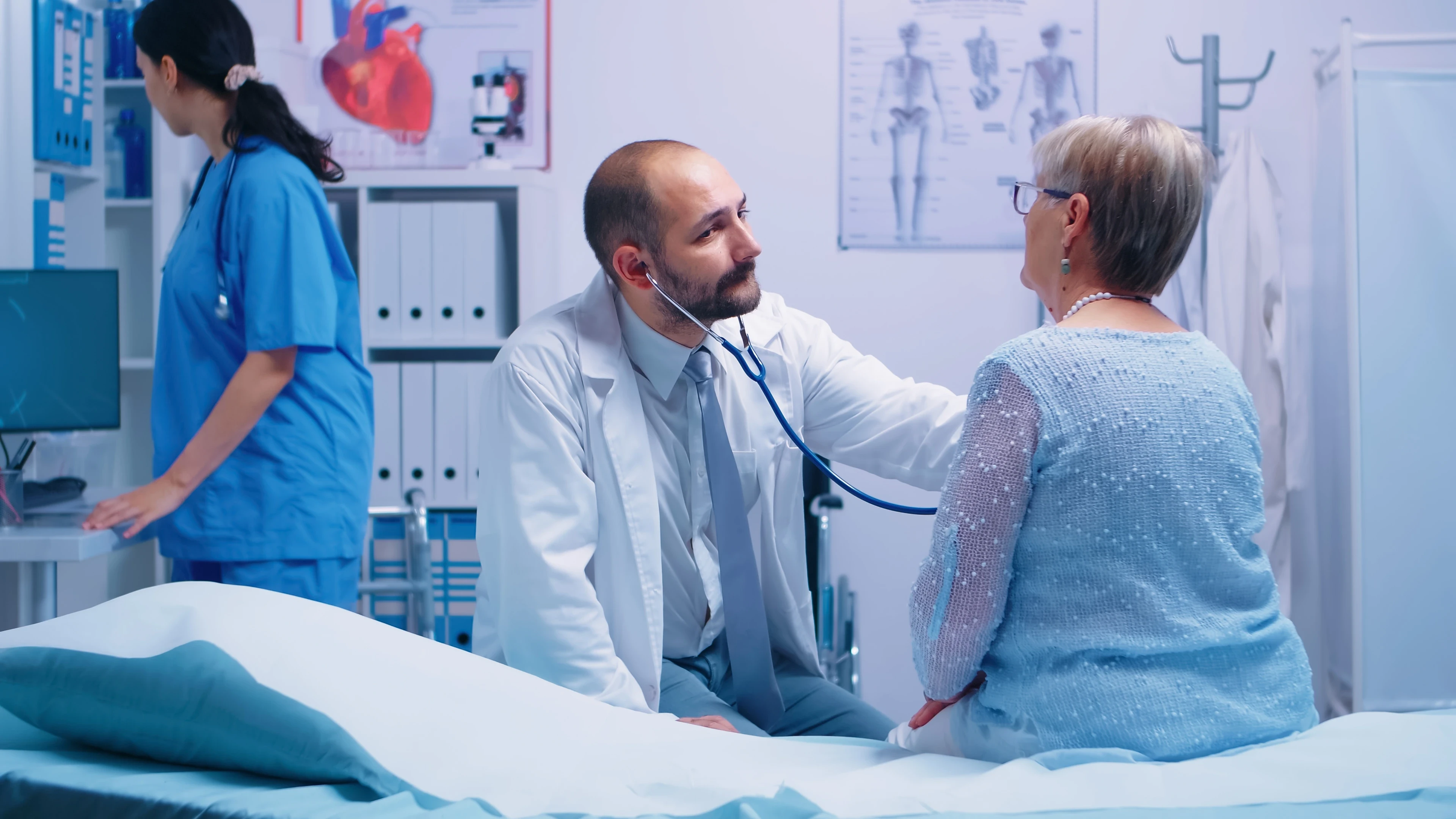 Elderly woman getting a routine checkup from an expert doctor