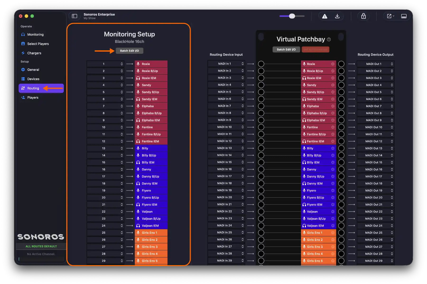 Batch edit monitoring channels from the routing setup tab