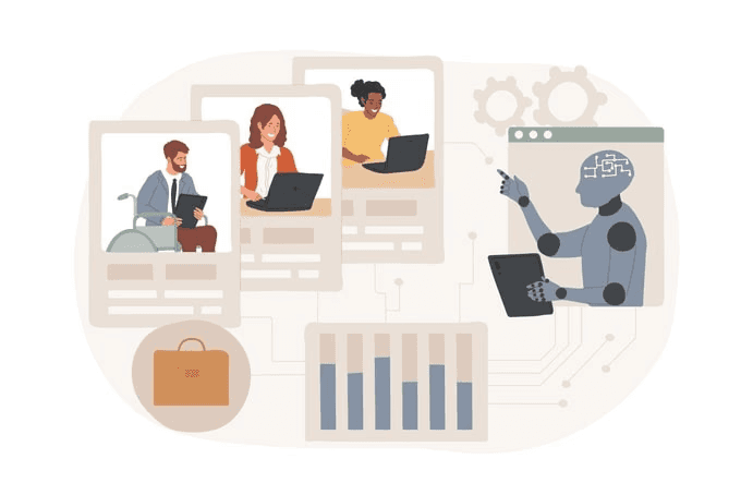 The image shows a group of data scientists intently examining multiple computer monitors that display various model performance charts and data visualizations, highlighting their analytical thinking and problem-solving skills in addressing complex situations. They are collaborating to assess potential solutions and make informed decisions based on the data presented.