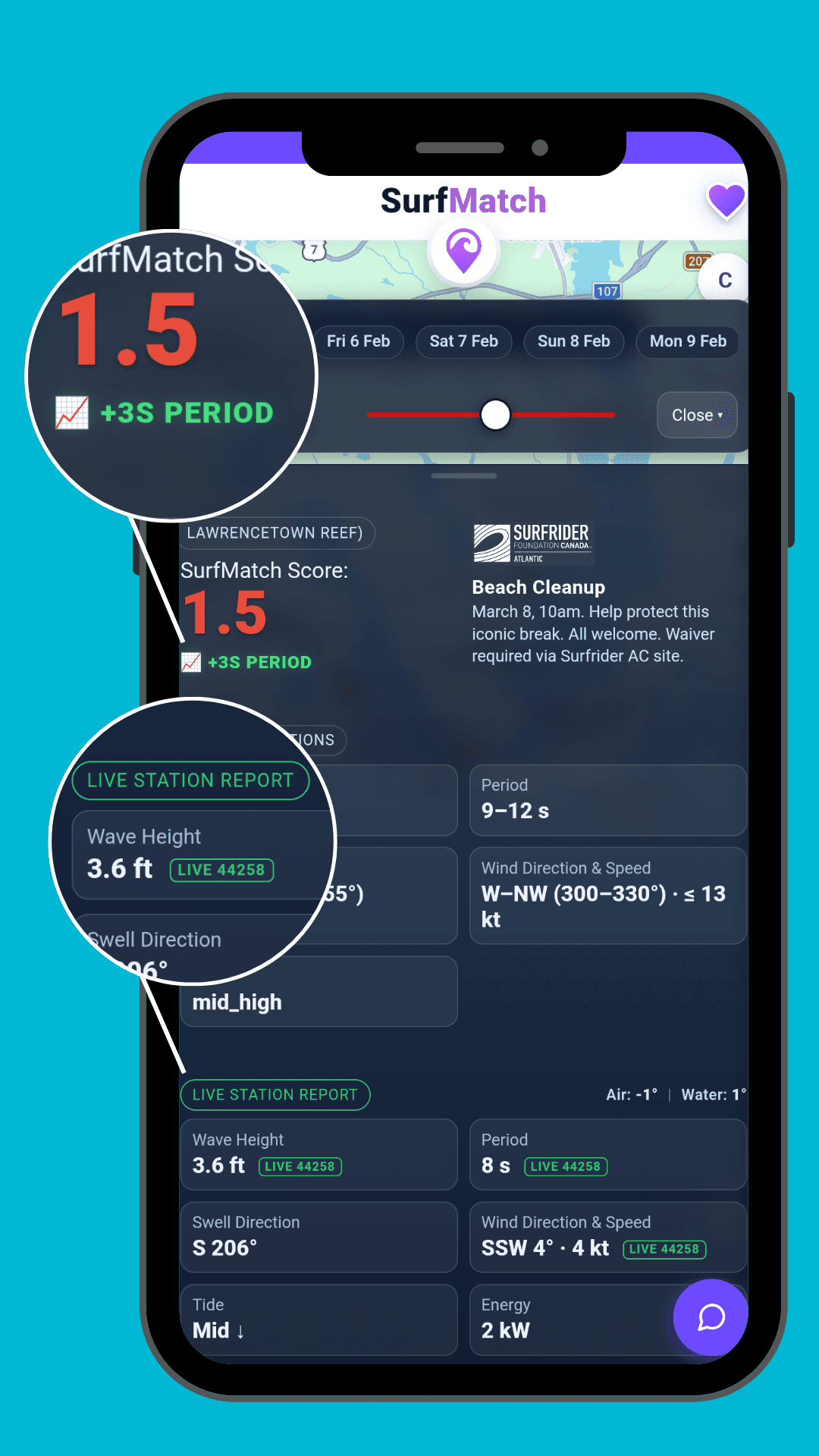 image of phone with live buoys