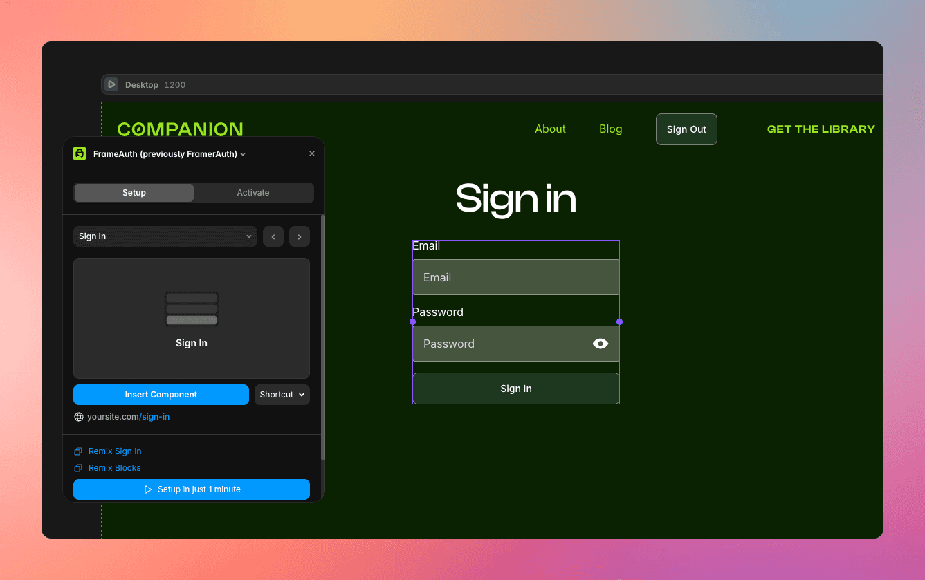 Add FramerAuth sign up form to your site