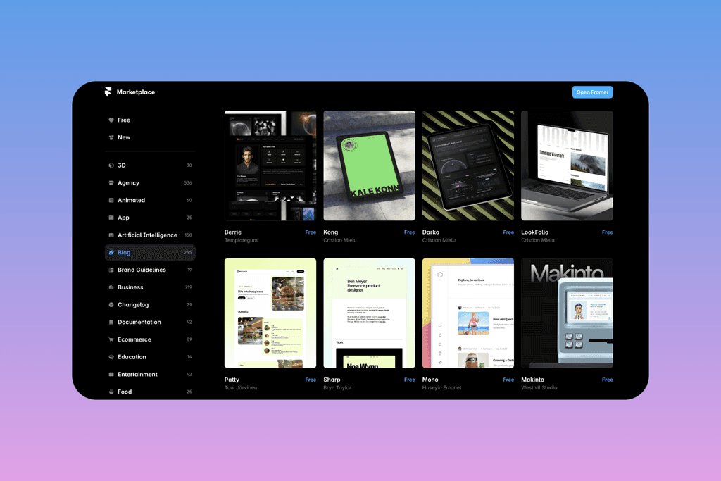 프레이머 블로그 템플릿 선택하기