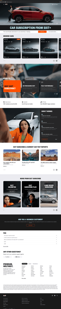 A screenshot from SIXT Subscribe webpage