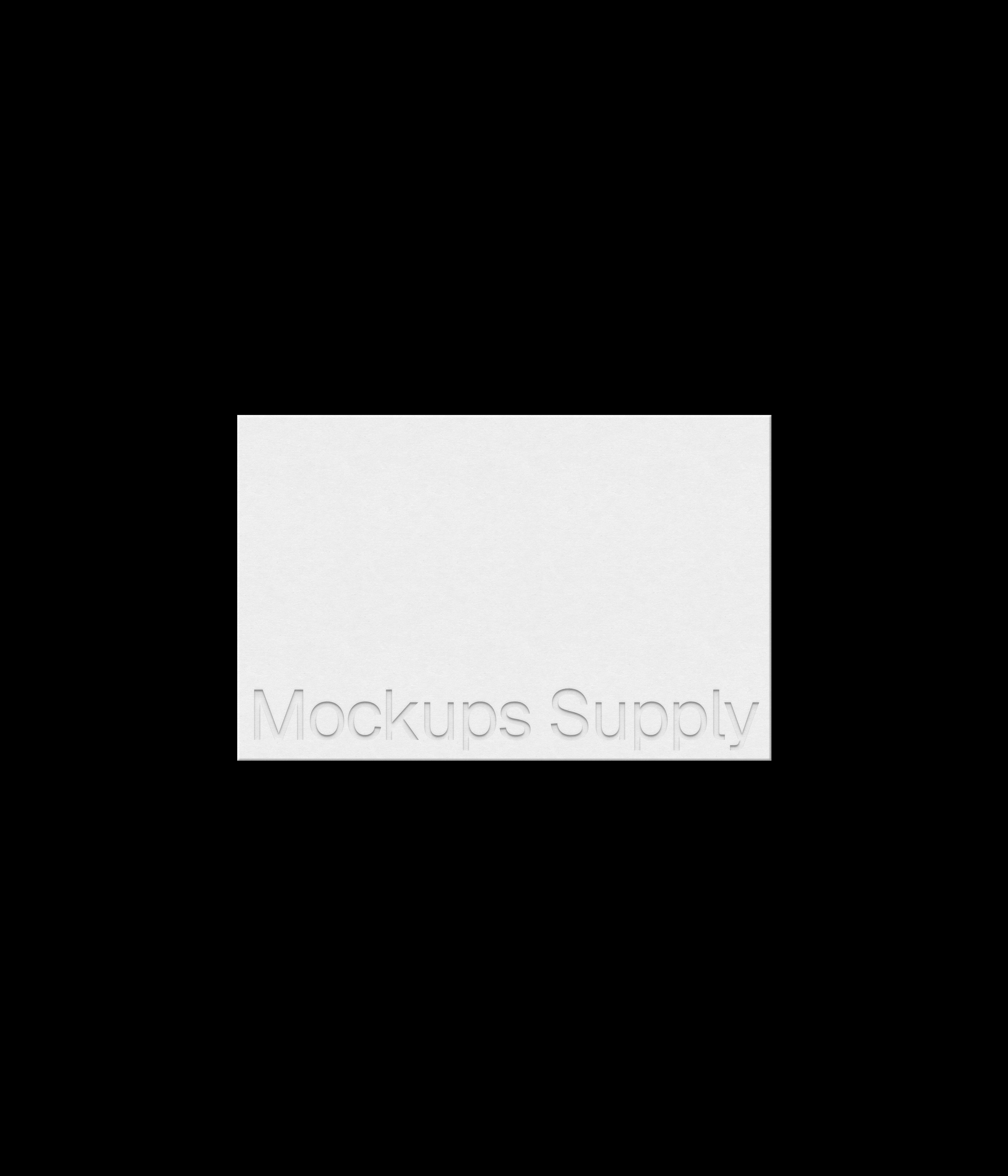 European business card mockup landscape for Photoshop with debossed text effect, white card on black background, minimal branding and stationery presentation