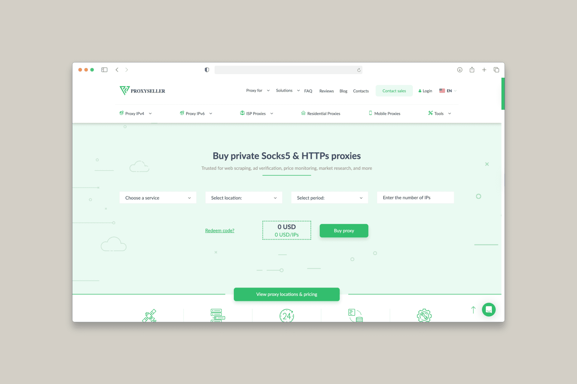 ProxySeller homepage mockup