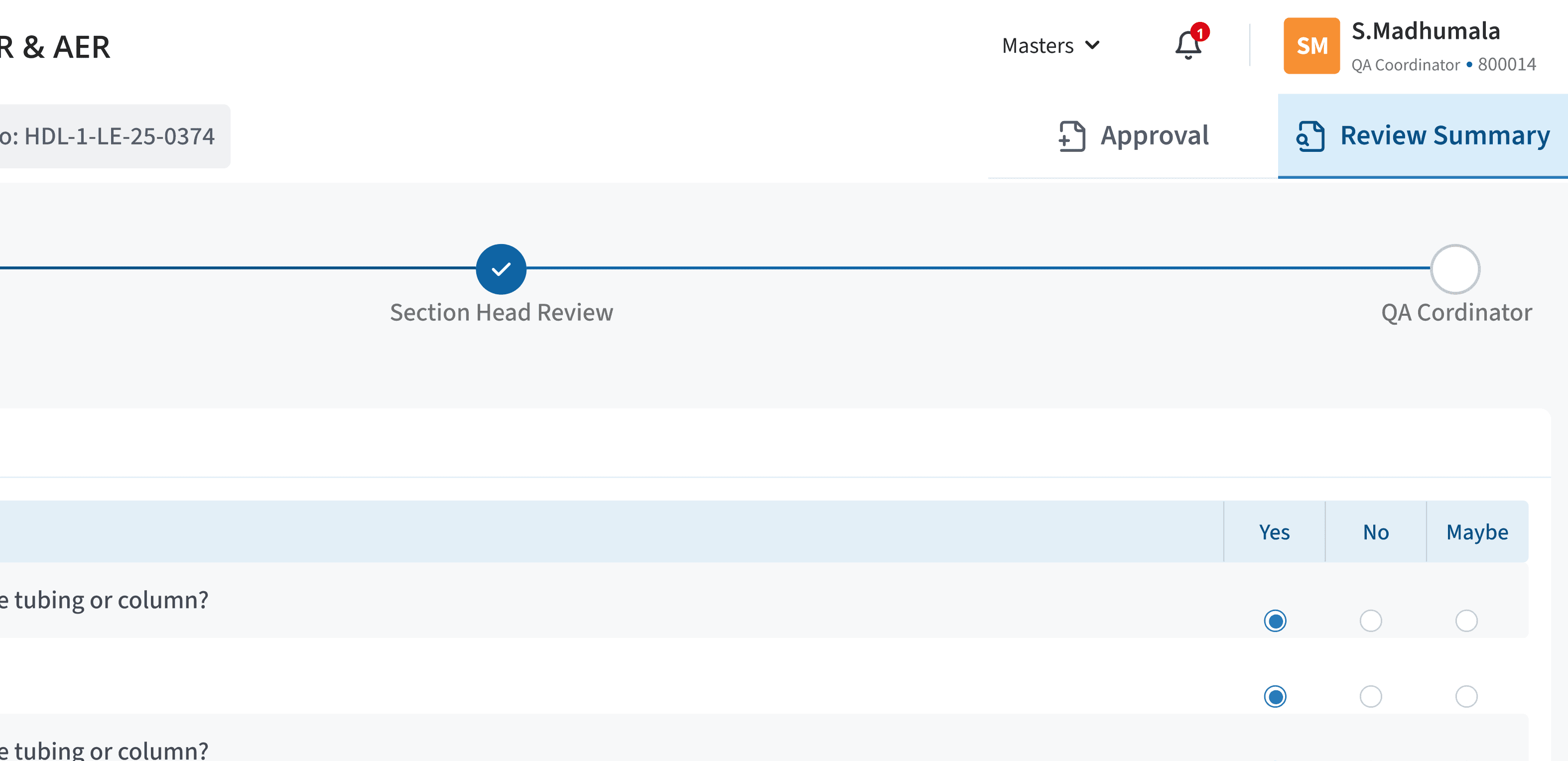 LIR & AER Summary Screen