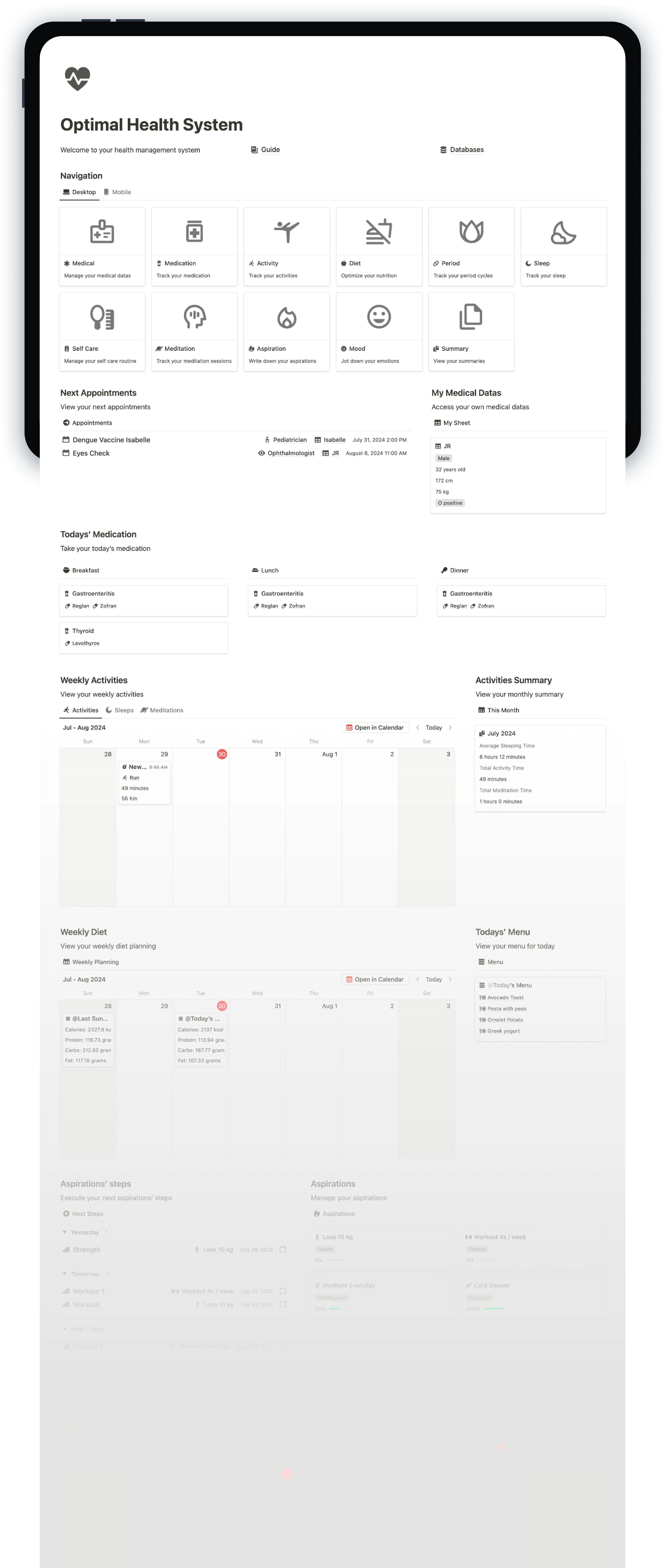 Notion Optimal Health System - Dashboard