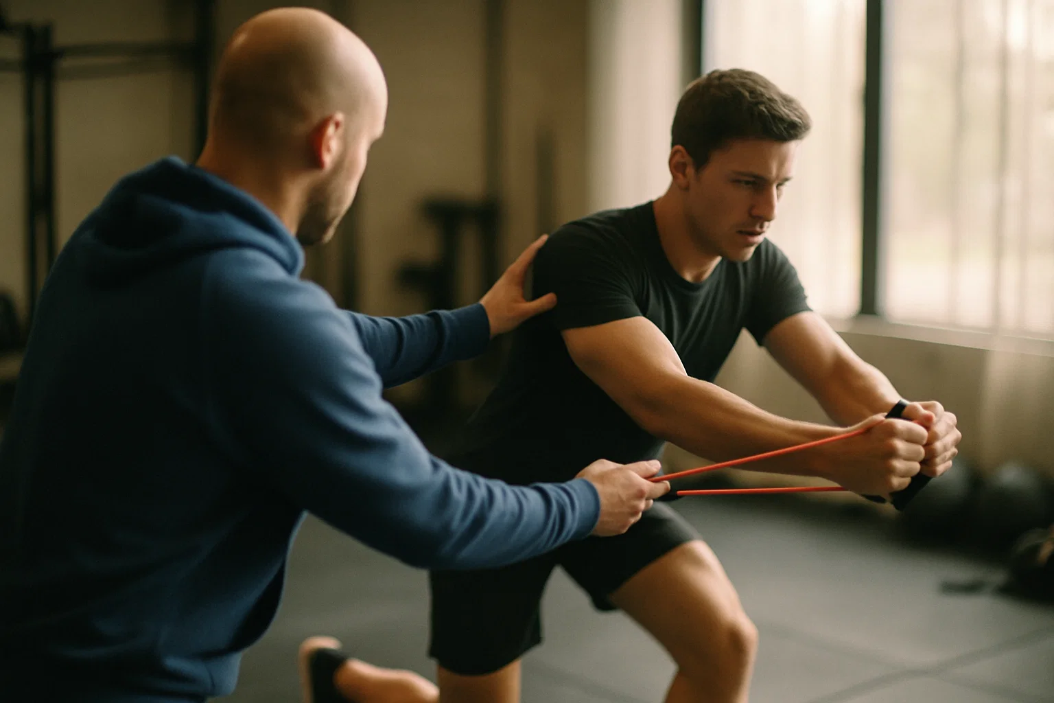 a patient being trained by physical therapist