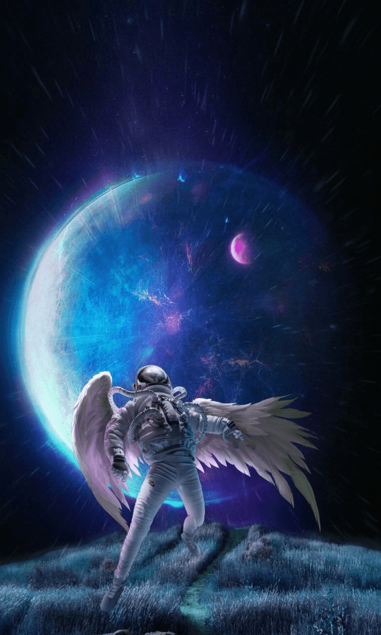 A pricing section with a mystical blue and purple galactic background featuring a glowing planet and winged figures. The main title is 'Studio Quality Without Studio Prices.' Three pricing plans are displayed in dark, glowing boxes: a 'Standard Story Edition' plan at $600/month, a 'Strategic (Animated Assets)' plan at $1,297/month, and a 'Revenue-Based (Custom)' plan. Each plan lists various features related to video and audio production services."
