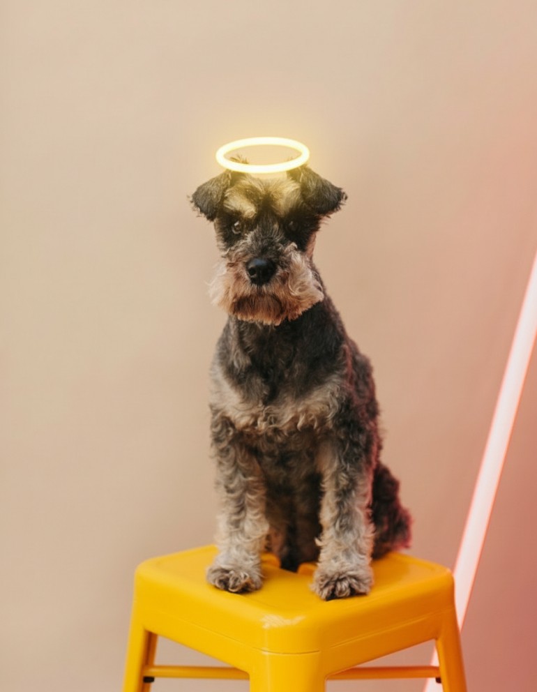Photo of a dog sitting in a yellow chair