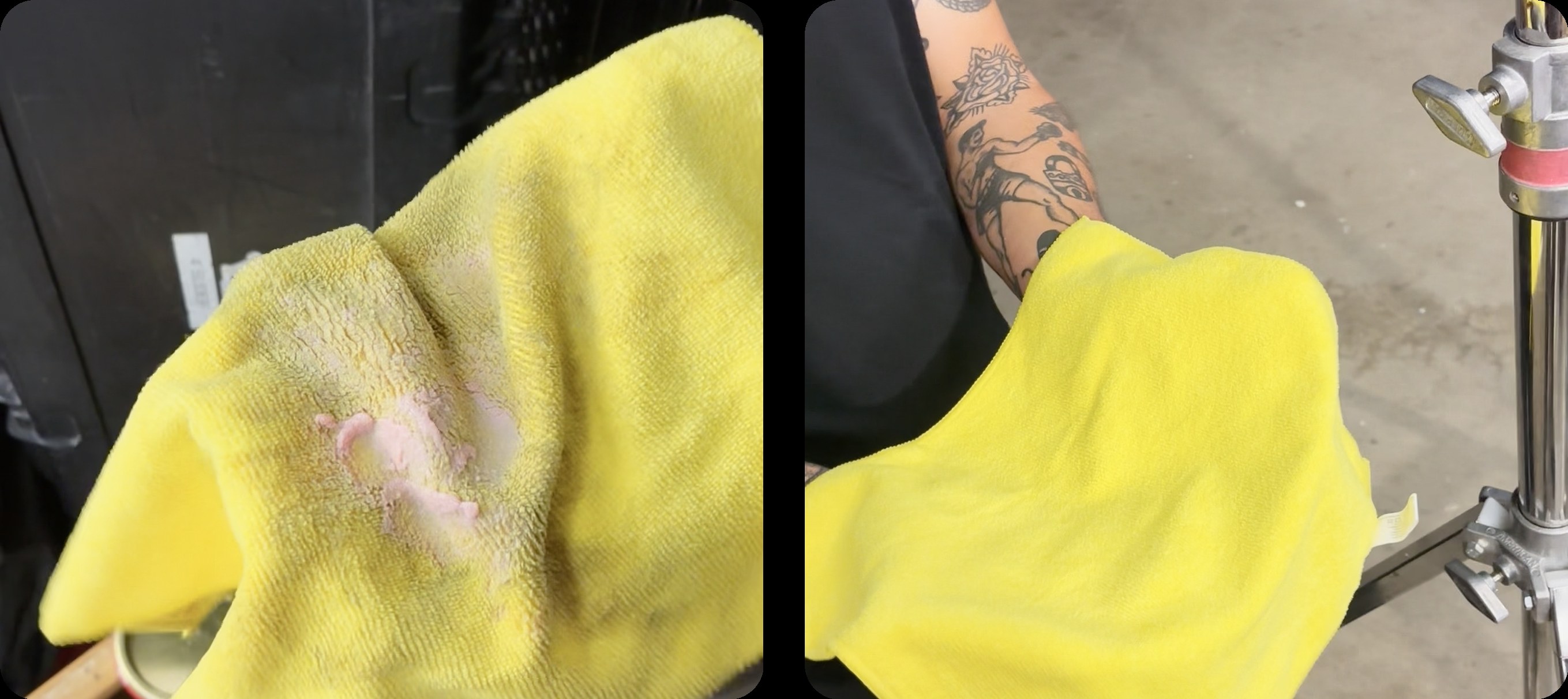 a spent cloth (left) and a fresh one (right)