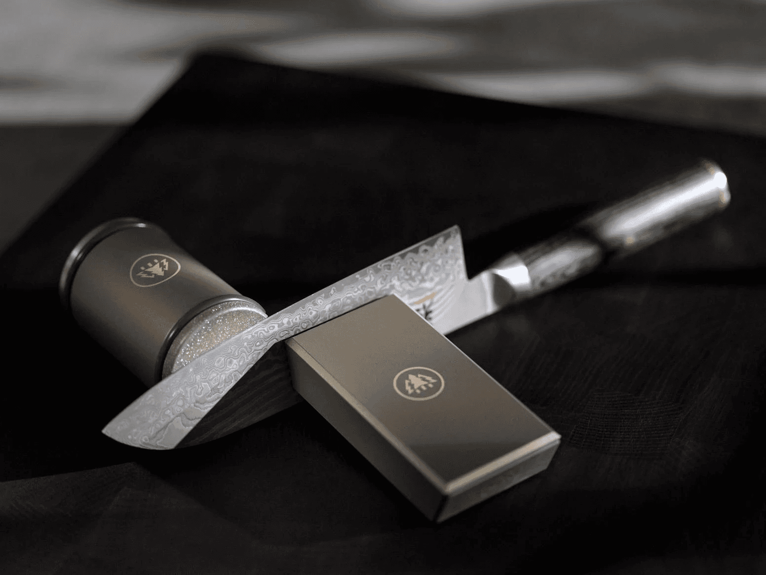 Placing the HORL® Leather Strop on a flat, stable surface in preparation for knife stropping.