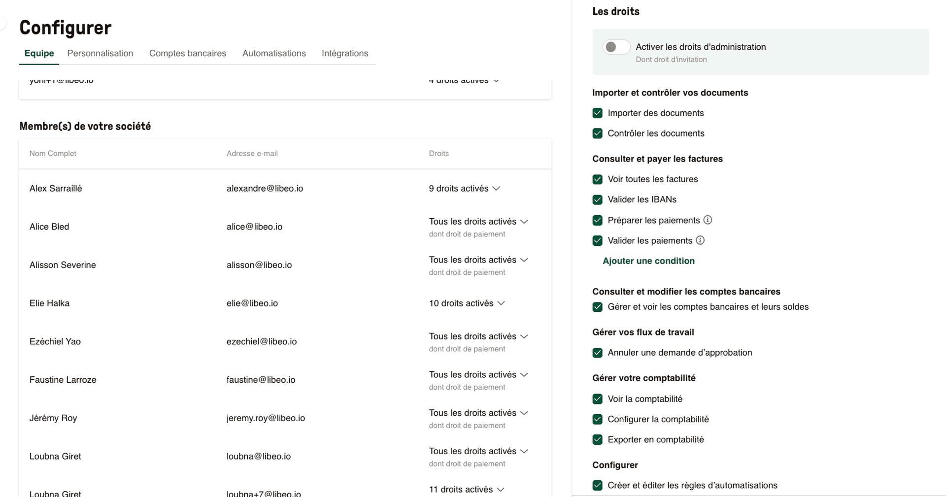 Modifier les droits d'accès