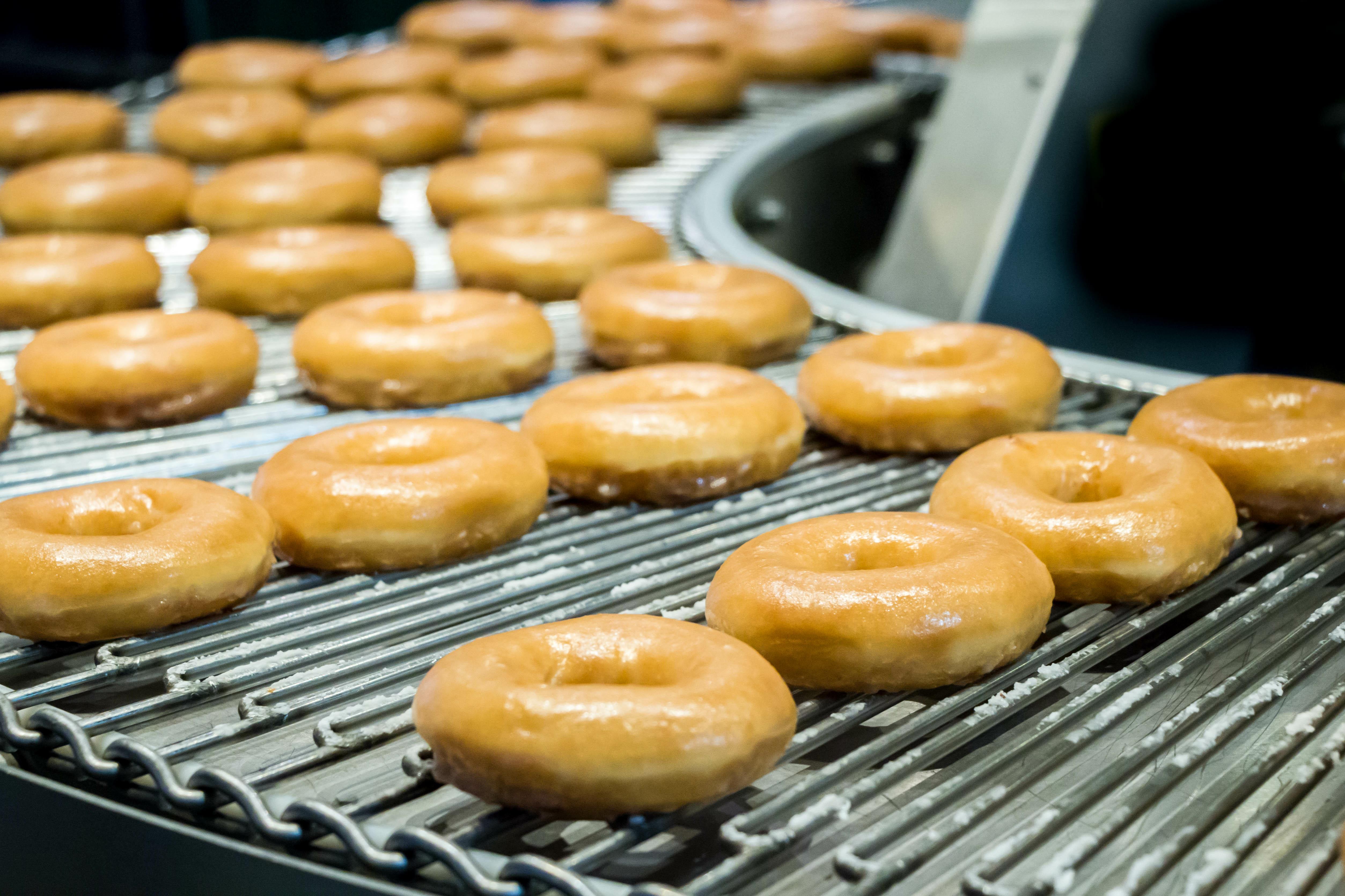 Donuts on a conveyer belt