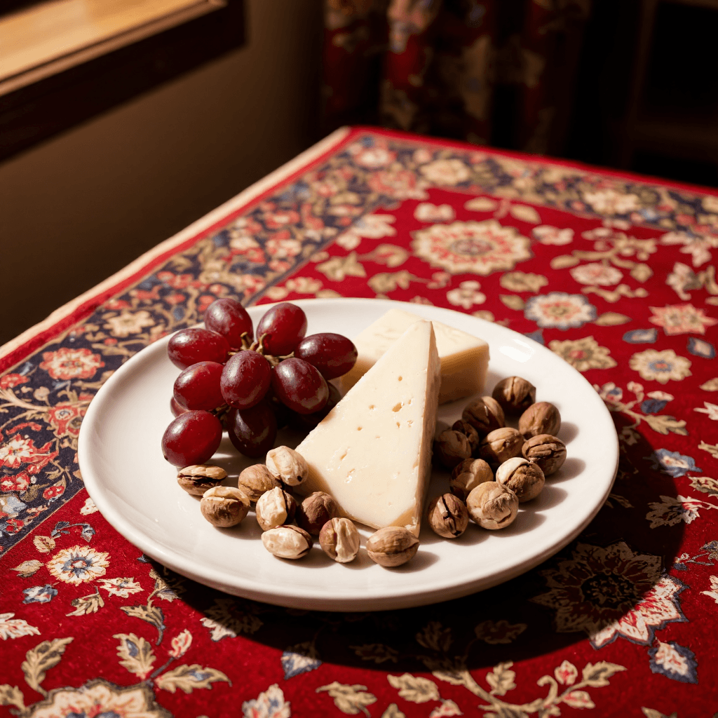 product photography of a plate of mixed fruits and nuts