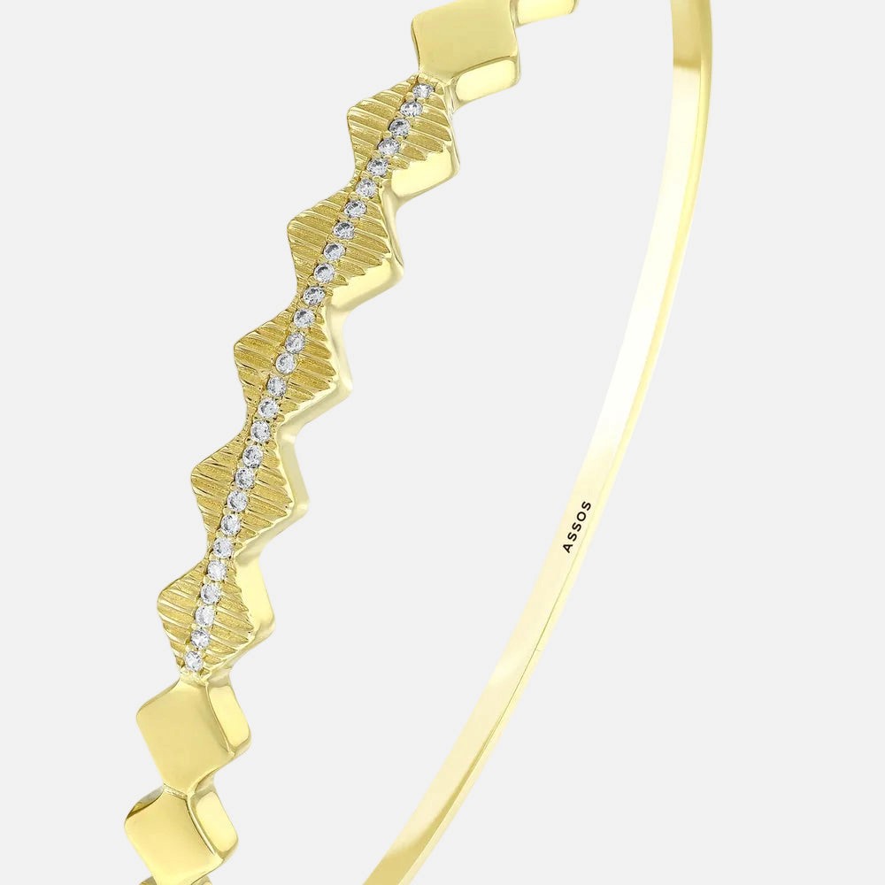 Assos Pırlanta 14 Ayar Altın Şık Tasarım Modern Kelepçe Bilezik