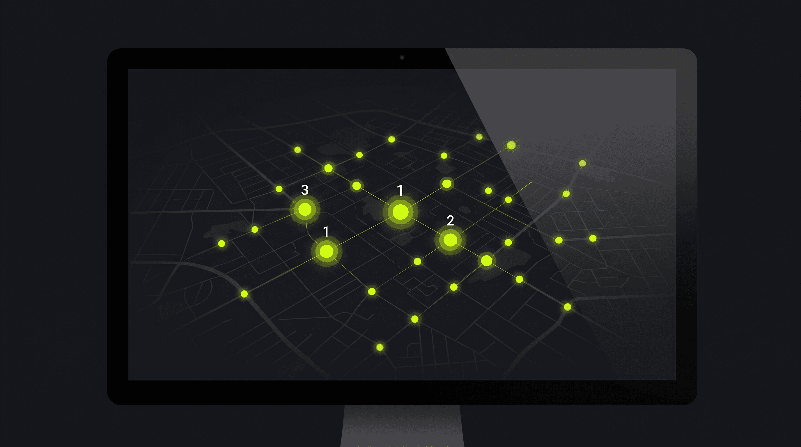 Geo-grid rank tracking visualization with data points across a city map