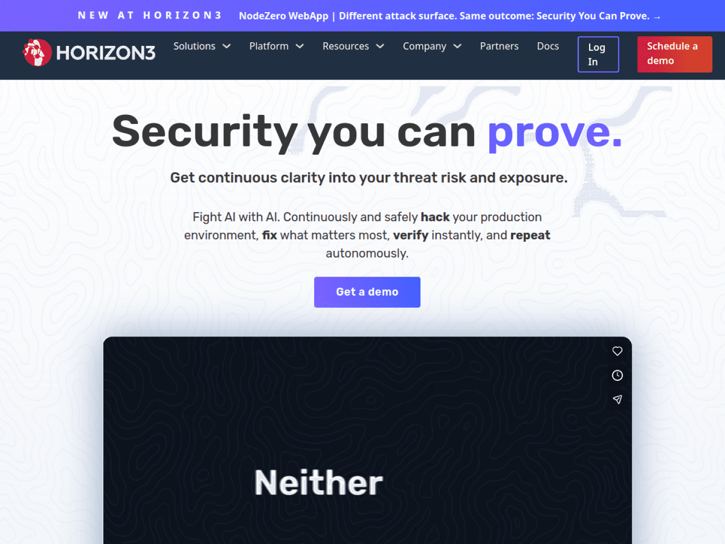 Horizon3.ai NodeZero homepage at a 1440-pixel desktop viewport