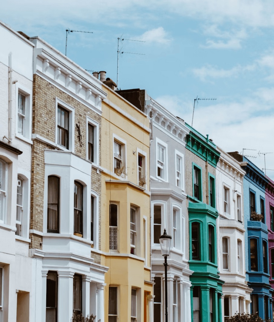 Typical English houses side by side, color changes