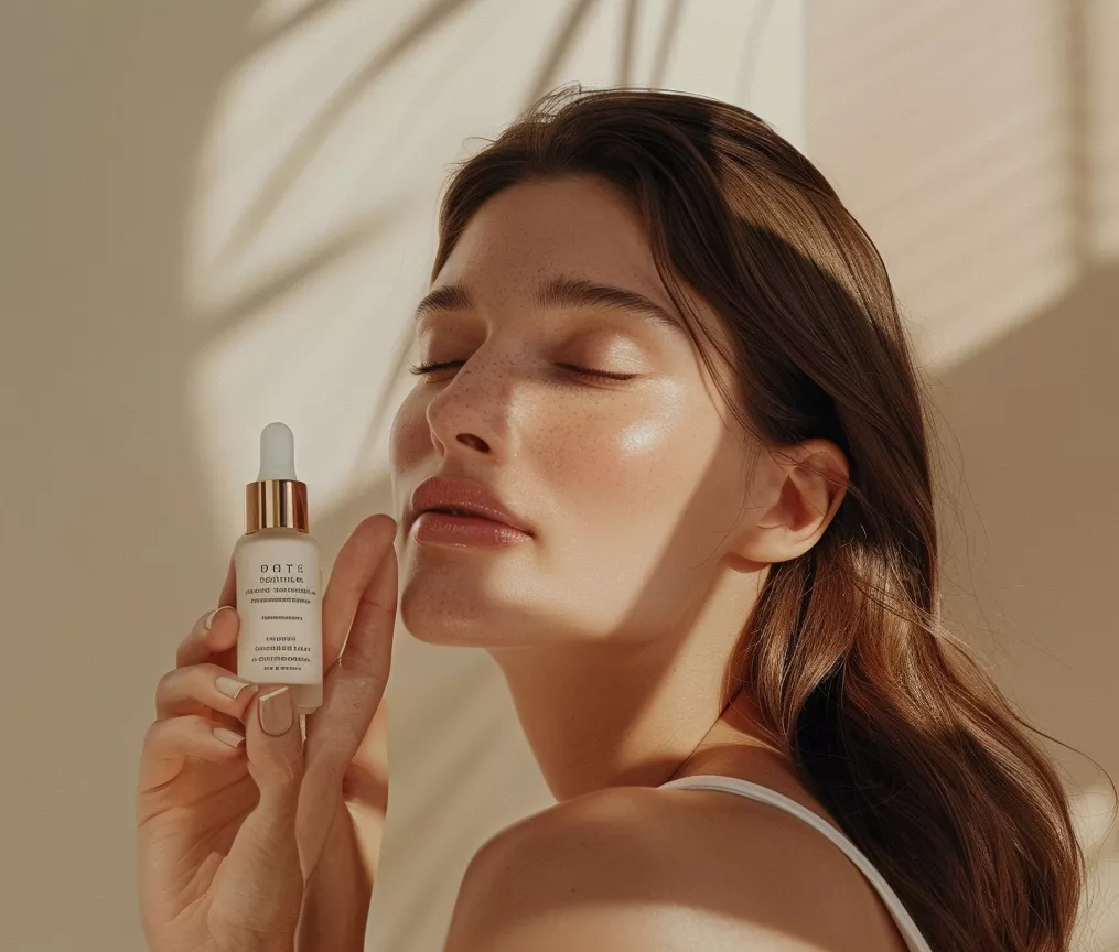 woman holding face serum