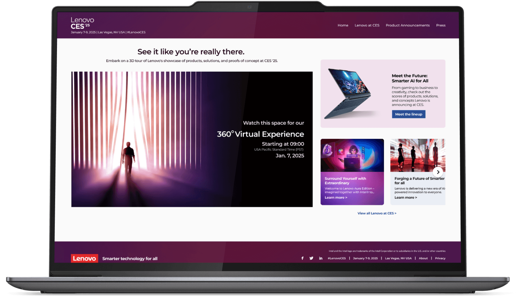 CES event microsite shown on a laptop screen mockup