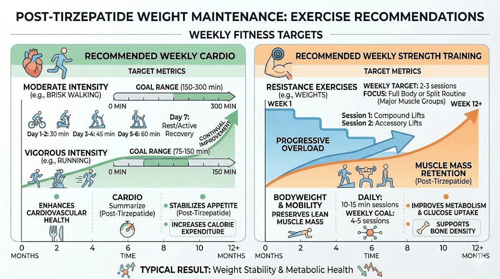 Exercise plan for maintaining weight loss after stopping tirzepatide