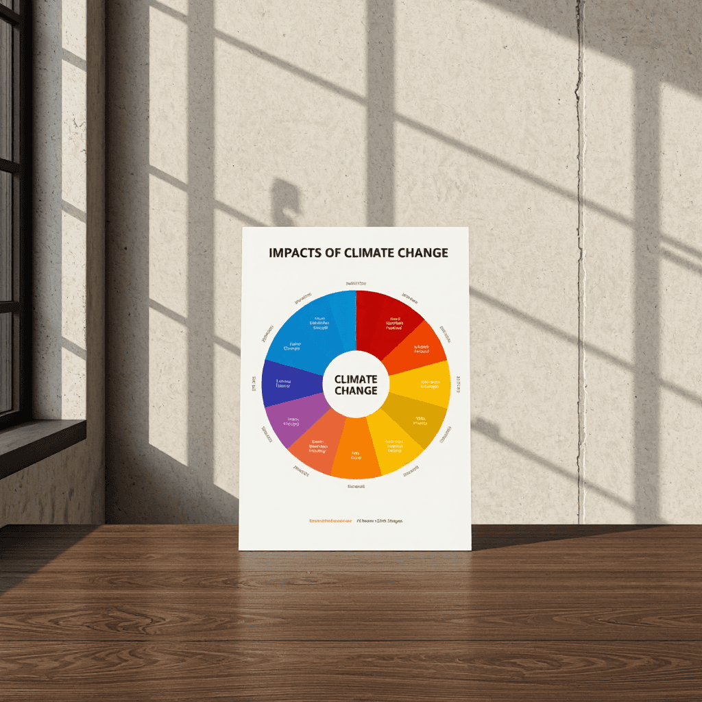 product photography of infographic illustrating the impacts of climate change across life stages