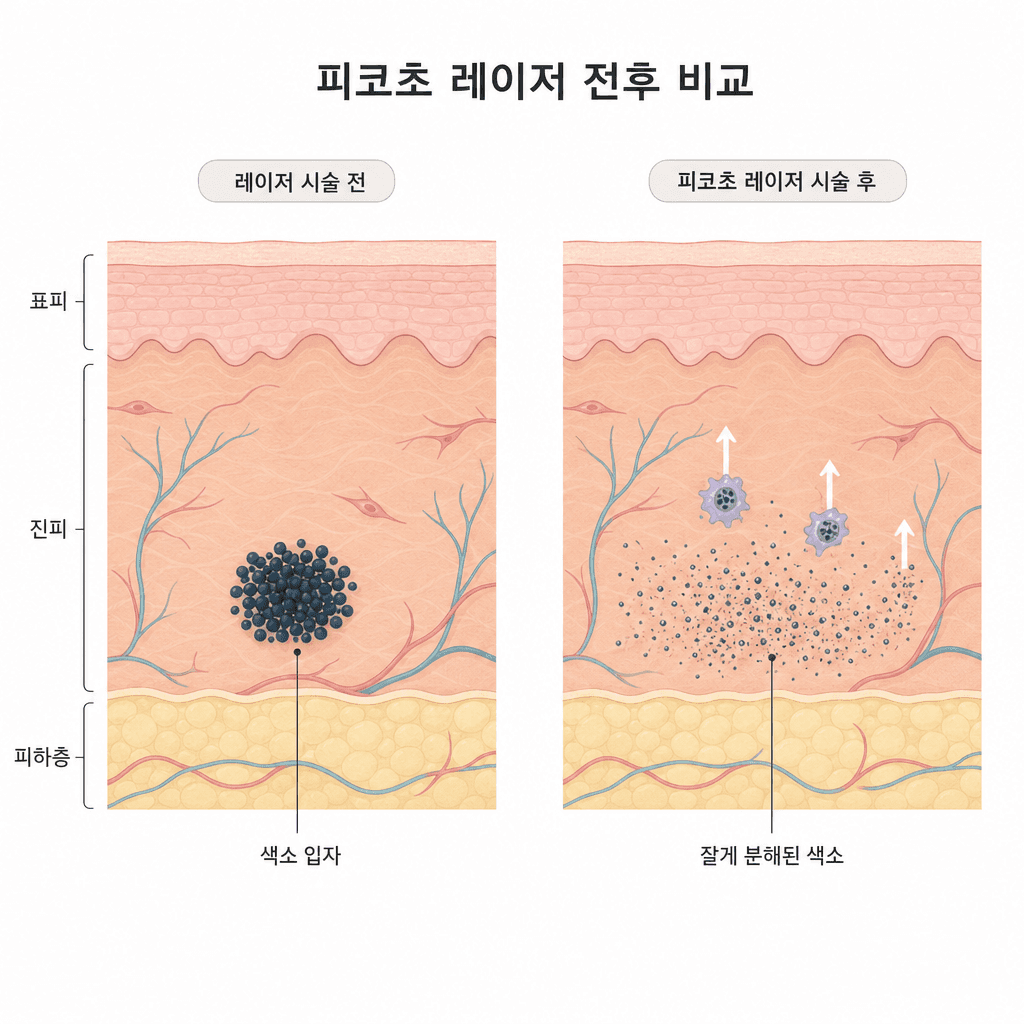 진피층 색소 입자와 피코초 레이저 분해 과정