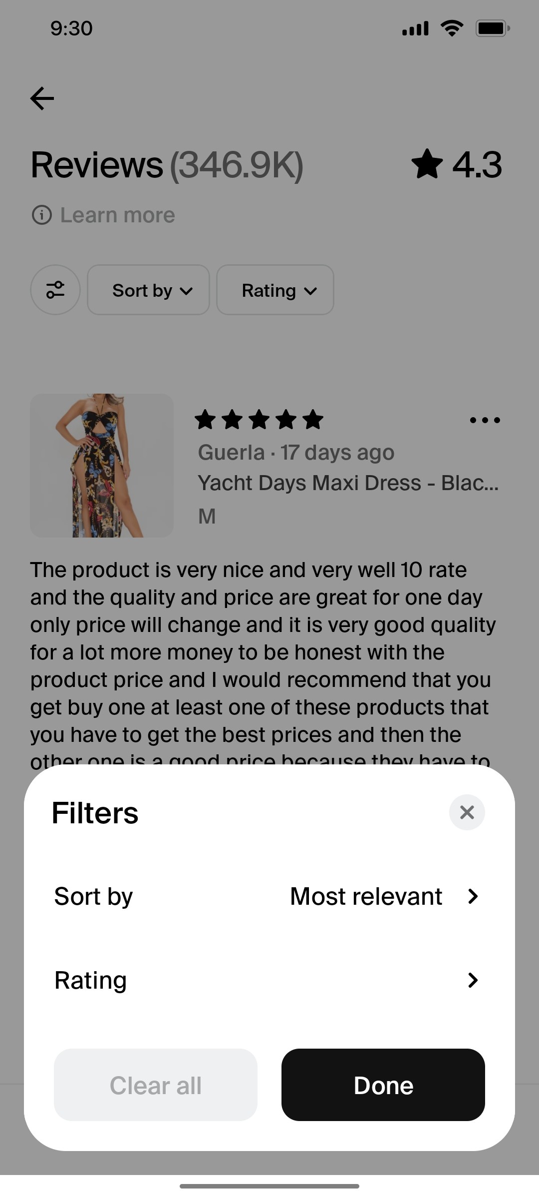 Shop App Filters Screen